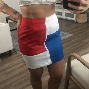 Color block front zip up skirt